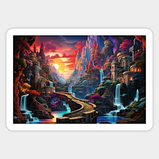 Lost City Concept Abstract Colorful Scenery Painting Magnet